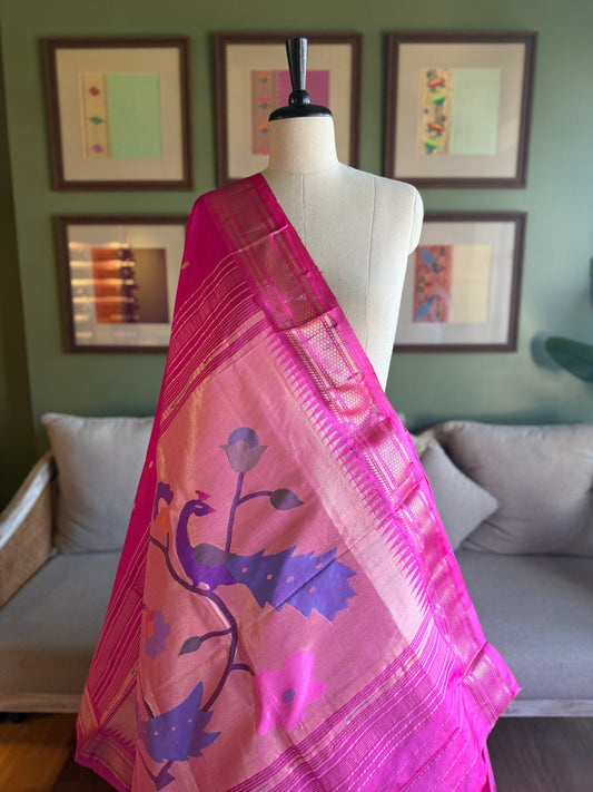 Fuschia Pink Paithani with Peacock Pallu