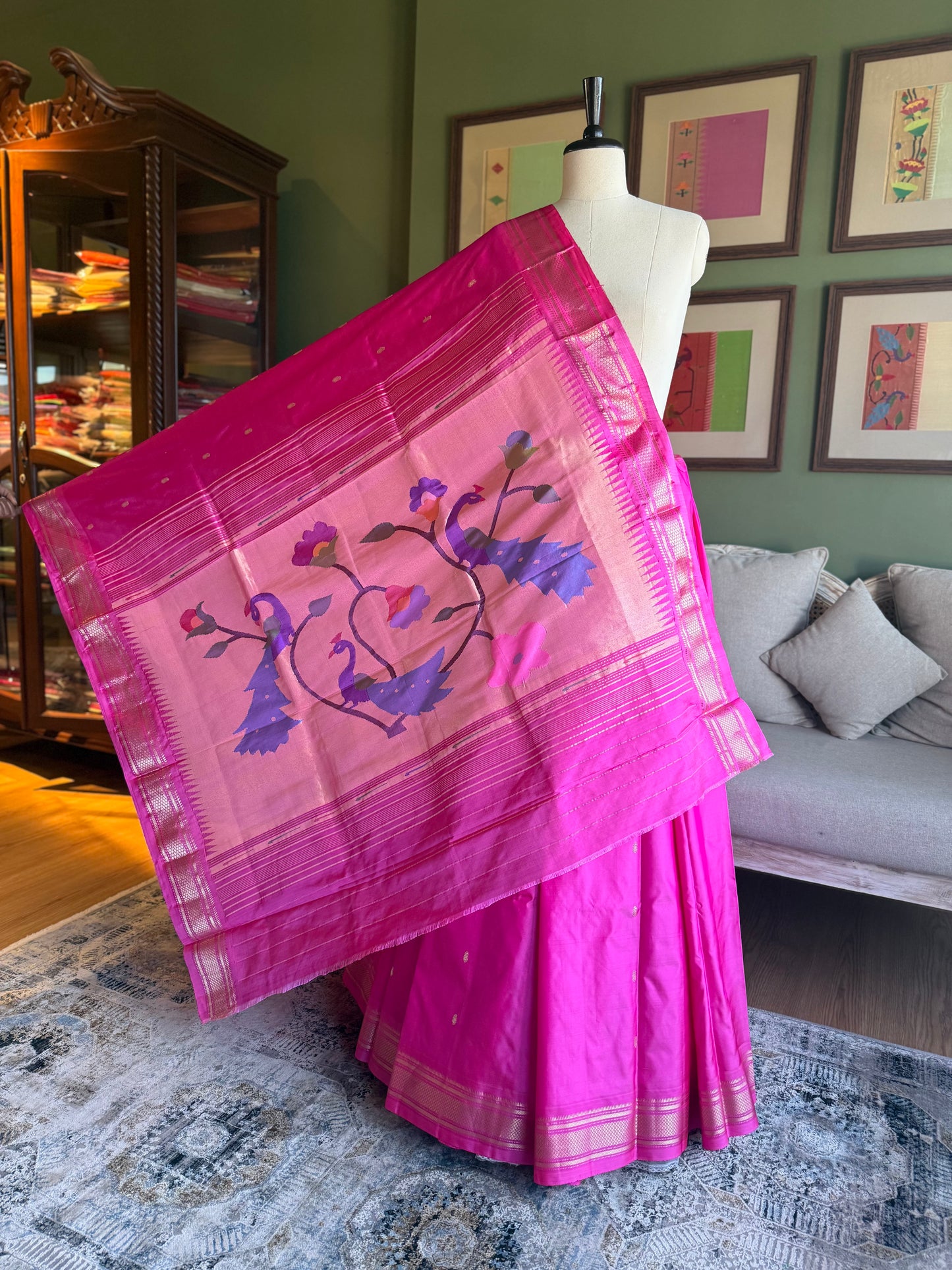 Fuschia Pink Paithani with Peacock Pallu