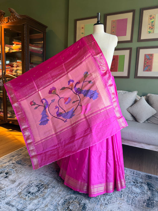 Fuschia Pink Paithani with Peacock Pallu