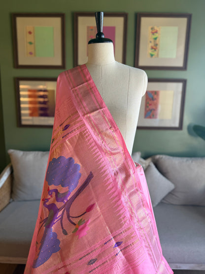 Baby Pink Paithani with Peacock Pallu