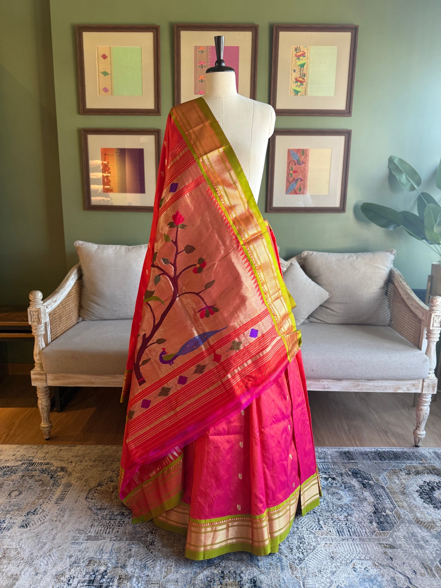 OrangexPink Paithani with Contrast Border and Tree of Life Pallu