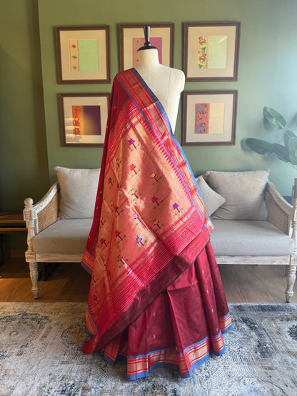 Maroon Paithani with Contrast Border and Asavali Pallu