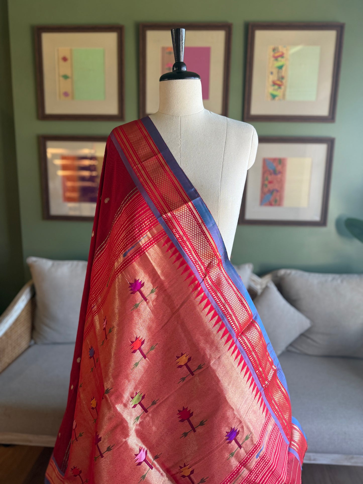 Maroon Paithani with Contrast Border and Asavali Pallu
