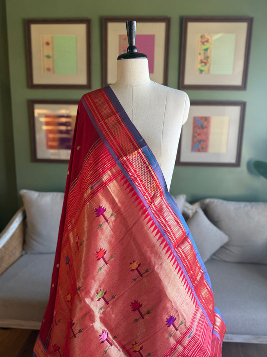 Maroon Paithani with Contrast Border and Asavali Pallu