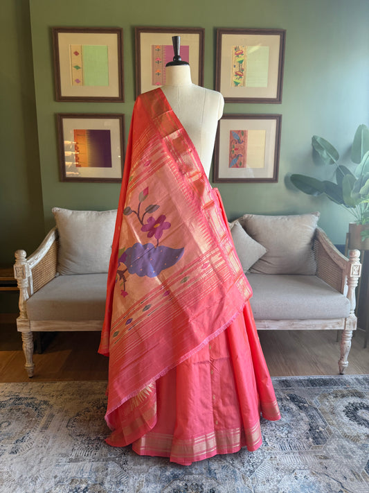 Peachy Pink Paithani with Large Peacock Pallu