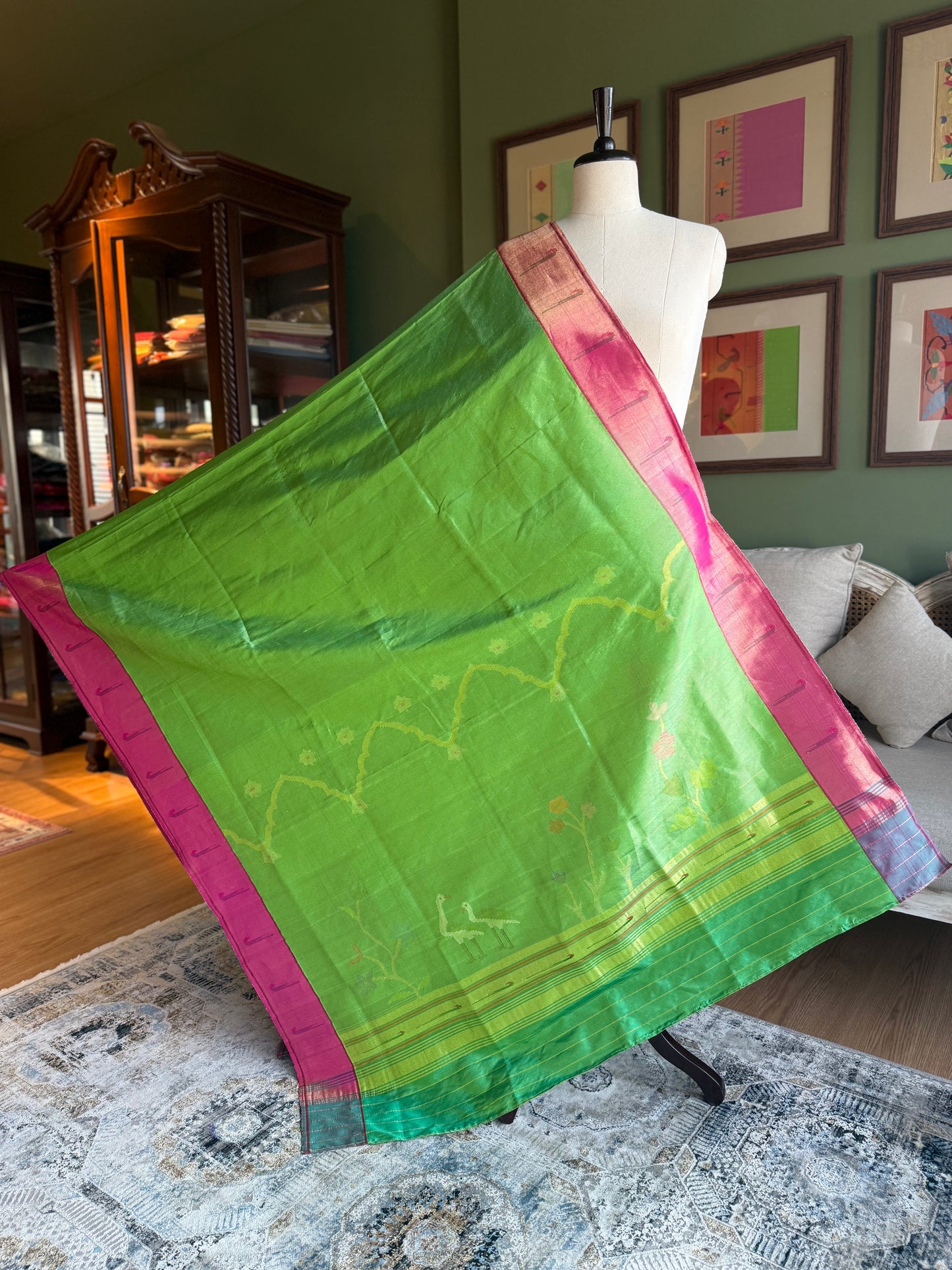 Parrot Green Tissue Dupatta with Muniya Border
