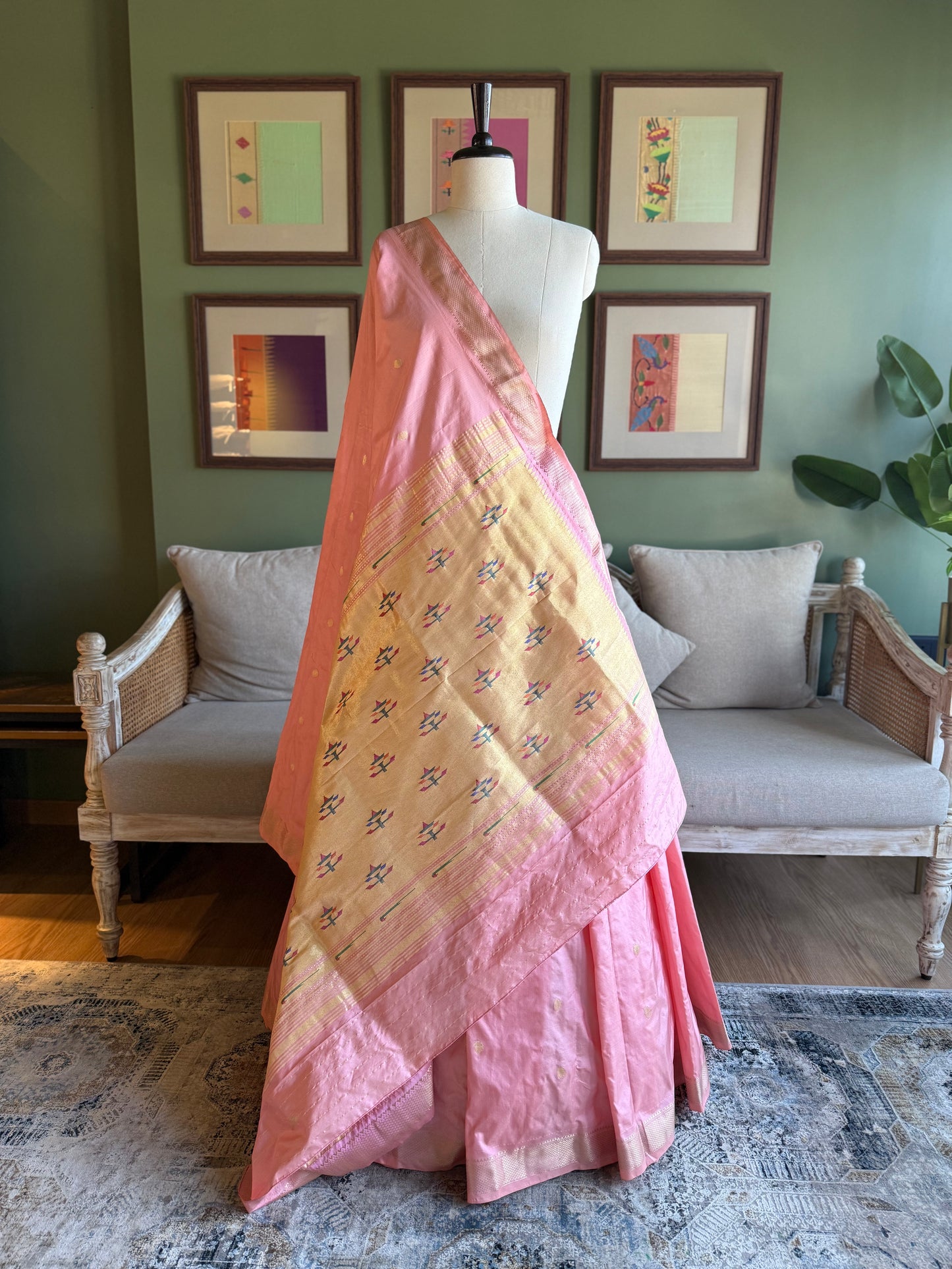 Peachy Pink Paithani with Asavali Pallu