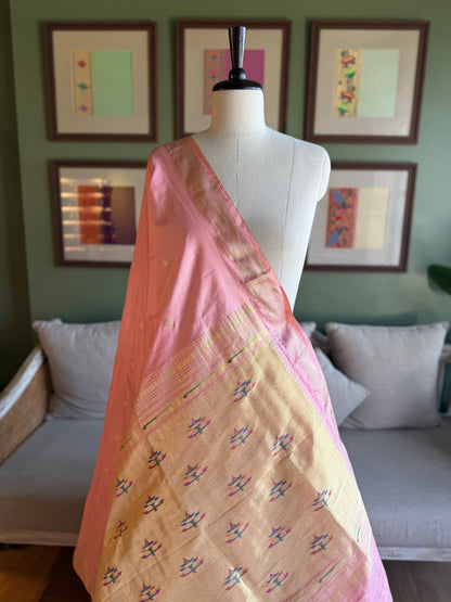 Peachy Pink Paithani with Asavali Pallu