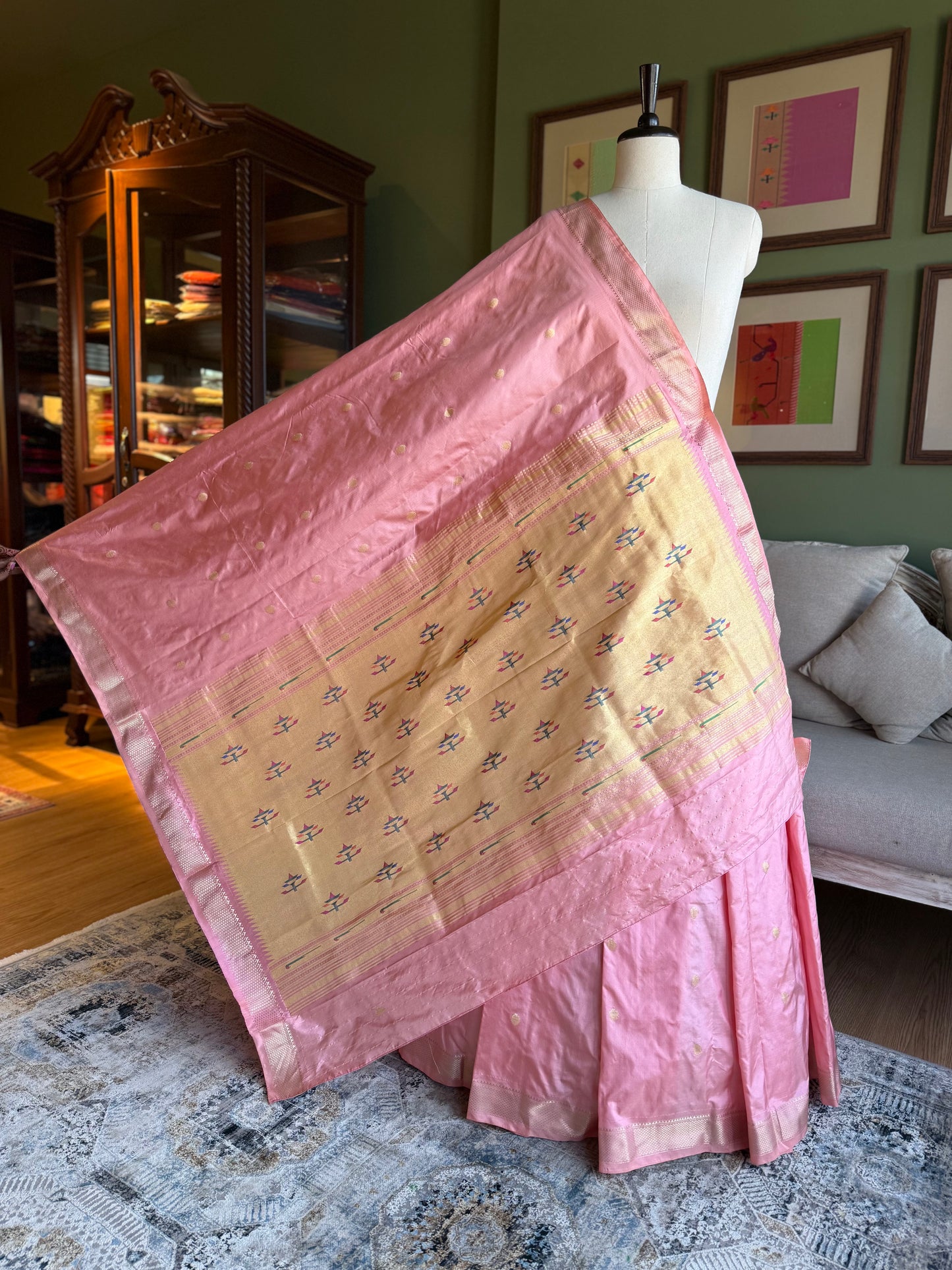 Peachy Pink Paithani with Asavali Pallu