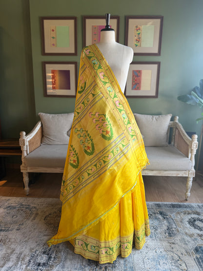 Bright Yellow Paithani with Asavali Border and Pallu