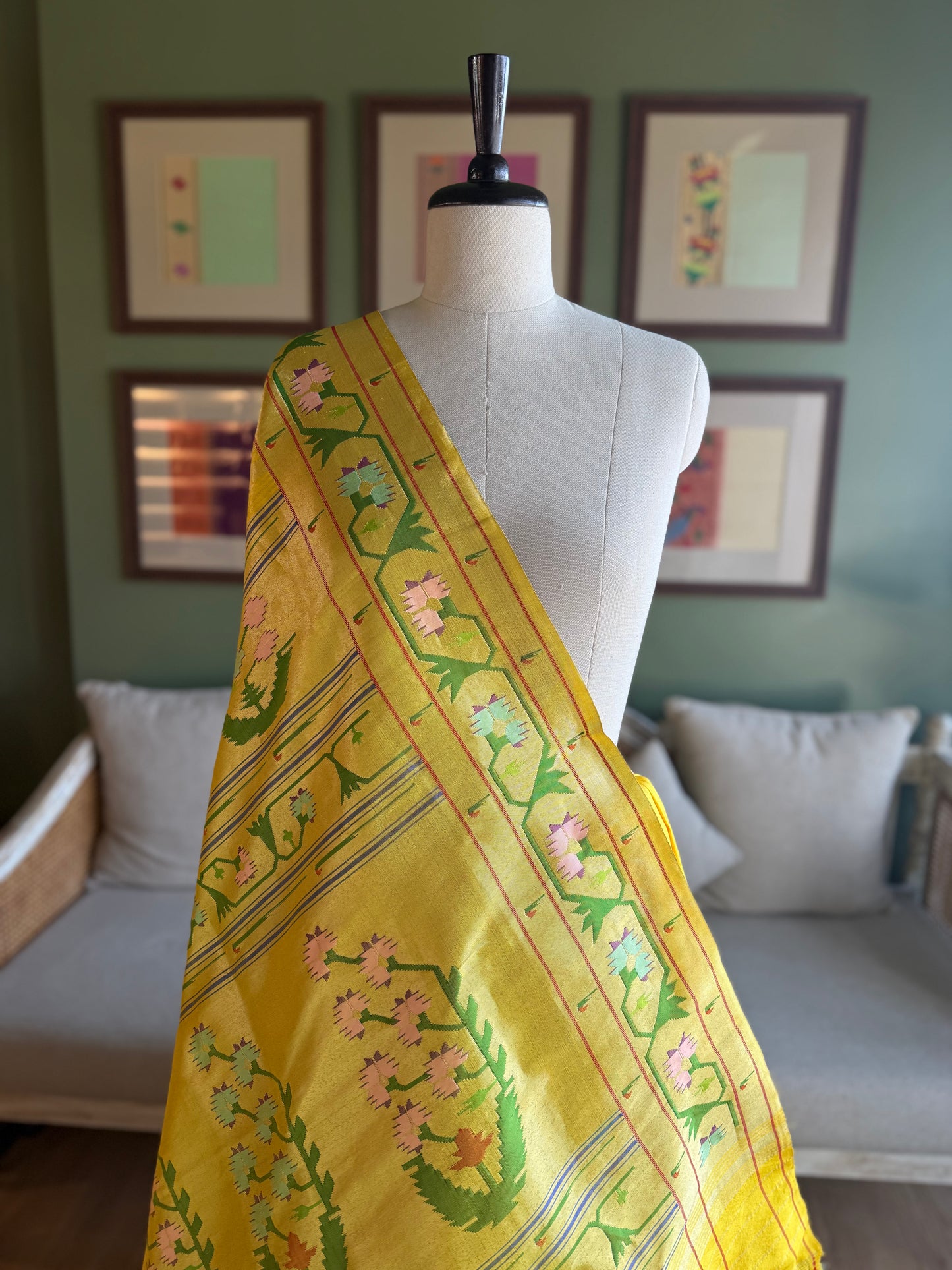 Bright Yellow Paithani with Asavali Border and Pallu