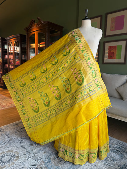 Bright Yellow Paithani with Asavali Border and Pallu