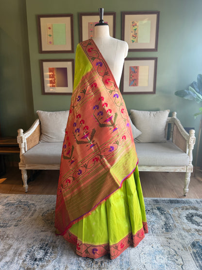Parrot Green Paithani with Asavali Border and Pallu