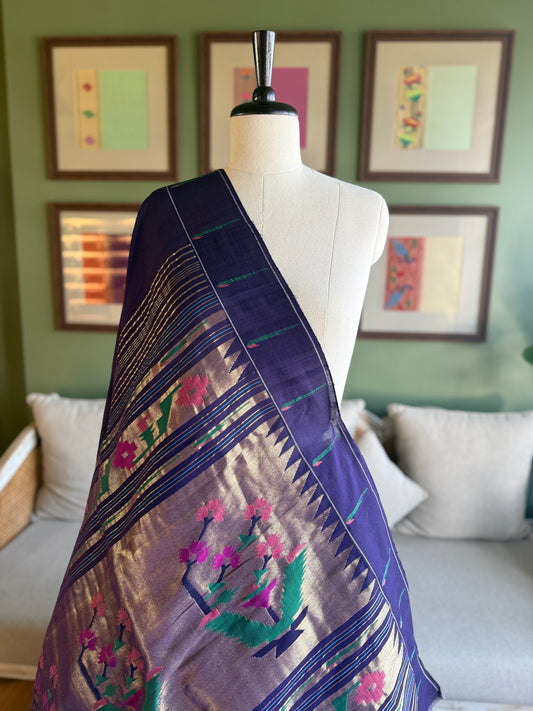 Deep Purple Cotton Paithani with Muniya Border and Asavali Pallu