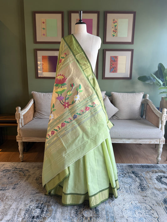 Pista Green Cotton Paithani with Lotus Pallu