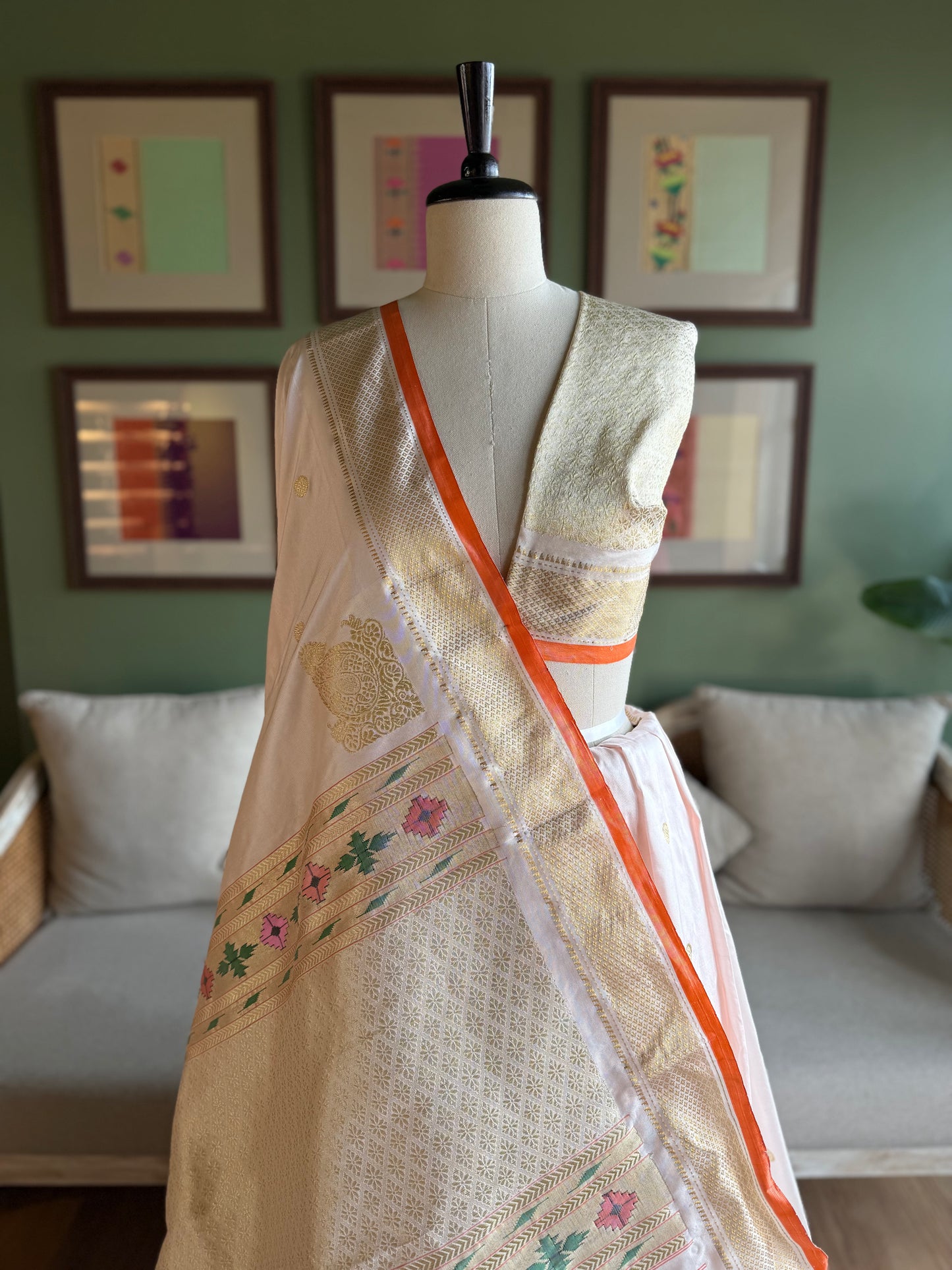 Pale Blush Pink Paithani with Narali Border and Brocade Tava Pallu