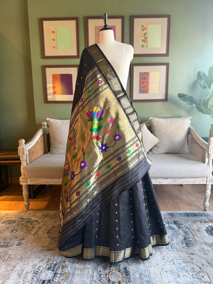 Black Paithani with Lotus Pallu