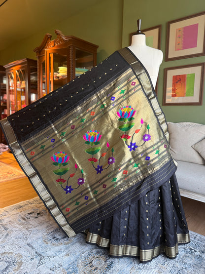 Black Paithani with Lotus Pallu