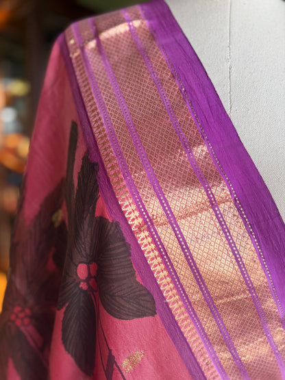 Pink Kalamkari x Paithani Dupatta with Peacock Pallu