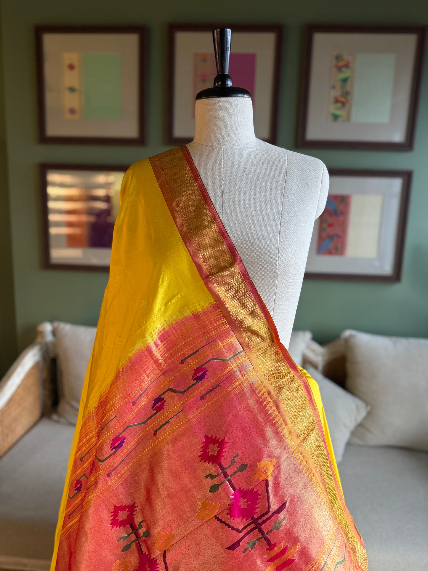 Yellow Paithani with Asavali Pallu