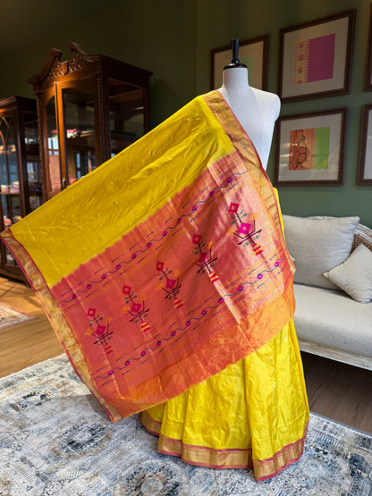 Yellow Paithani with Asavali Pallu