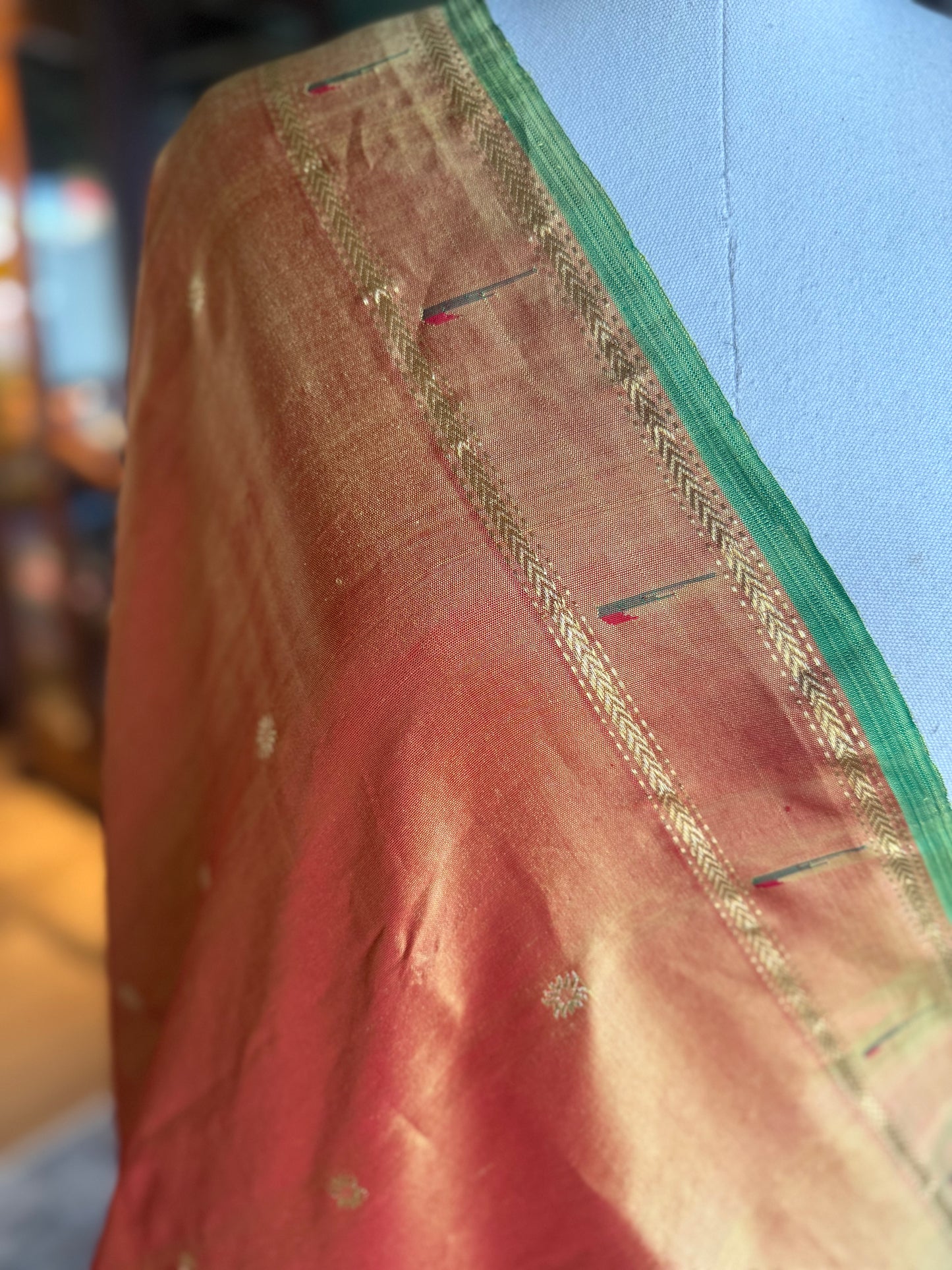 Orange Tissue Dupatta with Muniya Border and Lotus Pallu