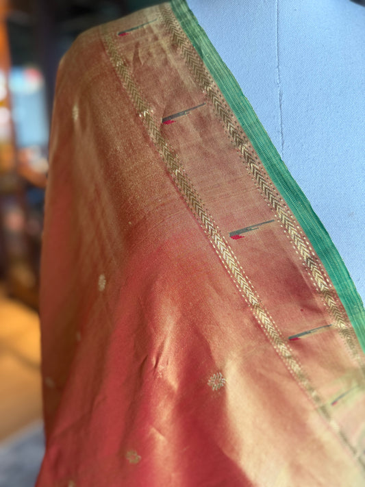 Orange Tissue Dupatta with Muniya Border and Lotus Pallu
