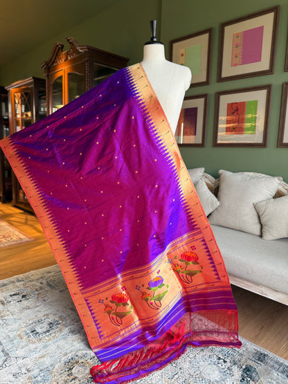 Purple Dupatta with Muniya Border and Lotus Pallu