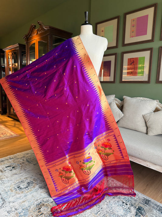 Purple Dupatta with Muniya Border and Lotus Pallu
