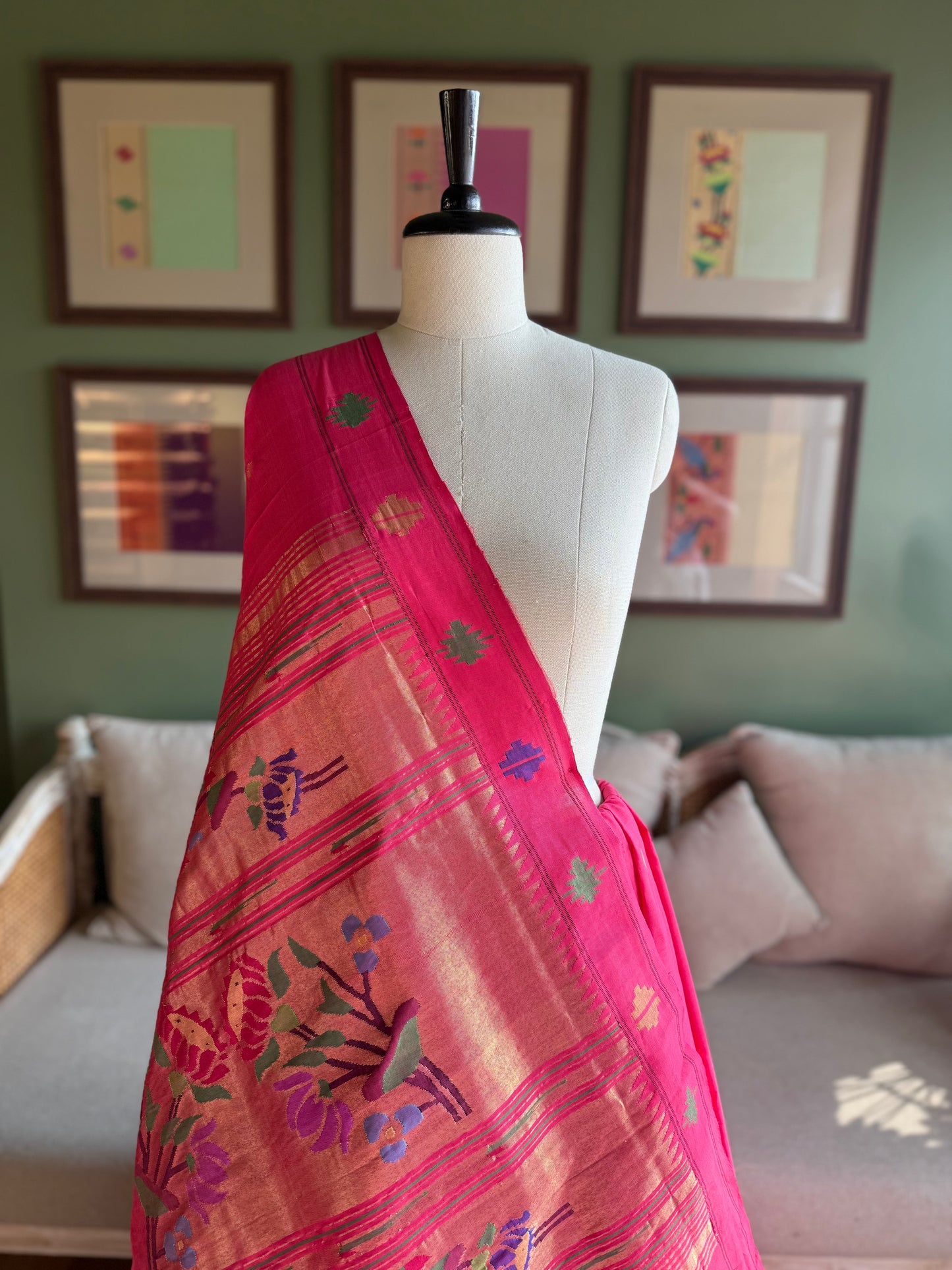 Bright Pink Paithani with Barao Panja Border & Lotus Pallu