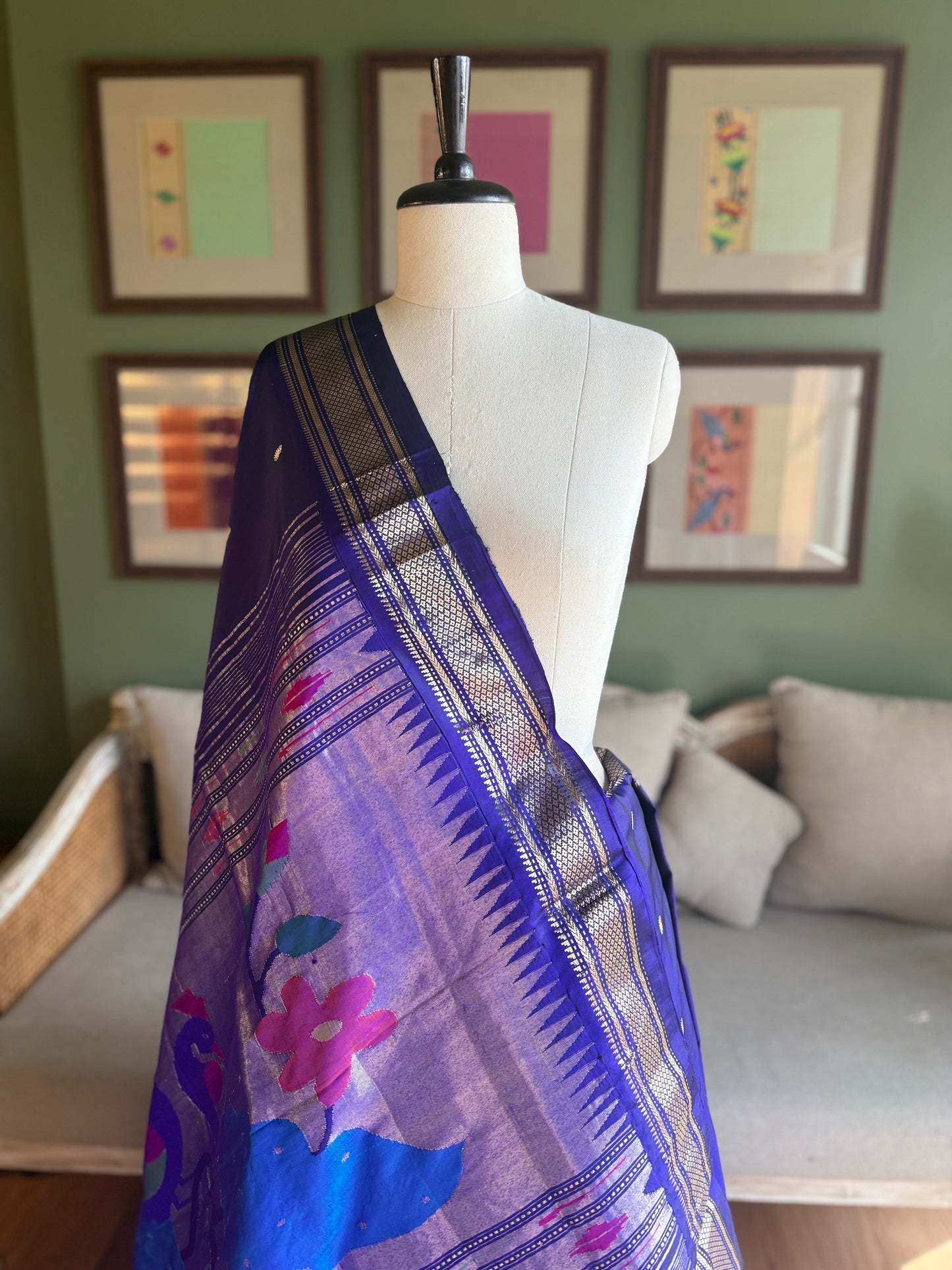 Navy Blue Paithani with Large Peacock Pallu