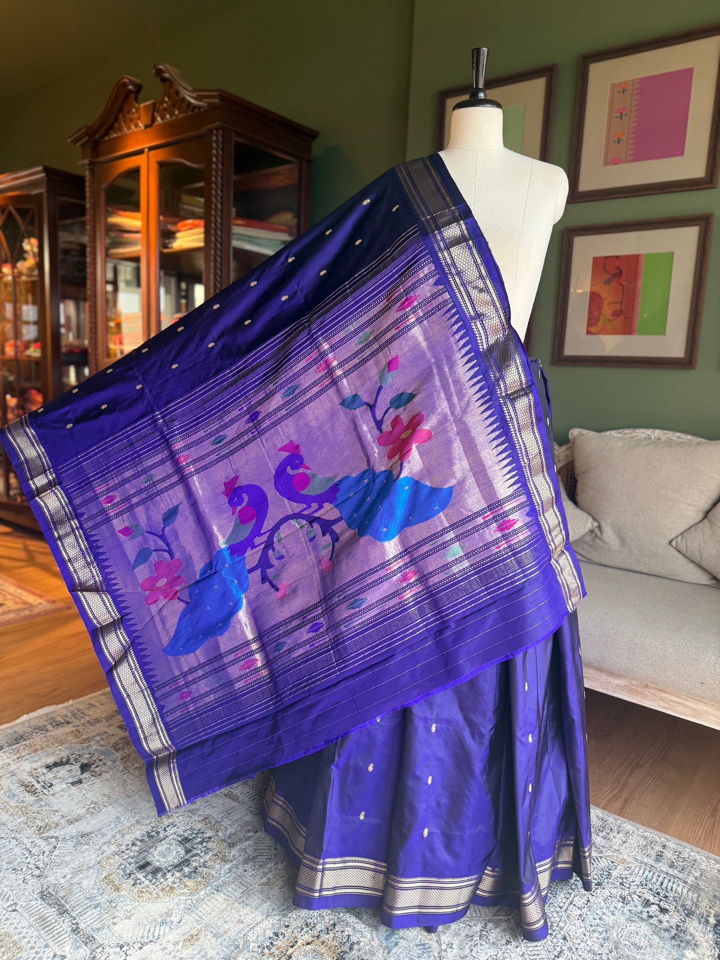 Navy Blue Paithani with Large Peacock Pallu