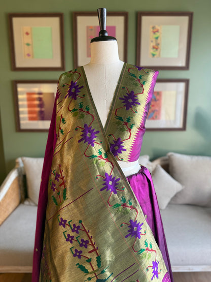Deep Purple Paithani with Bold Asavali Pallu & Border