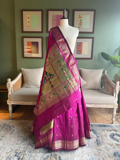 Deep Wine Paithani with Peacock Pallu