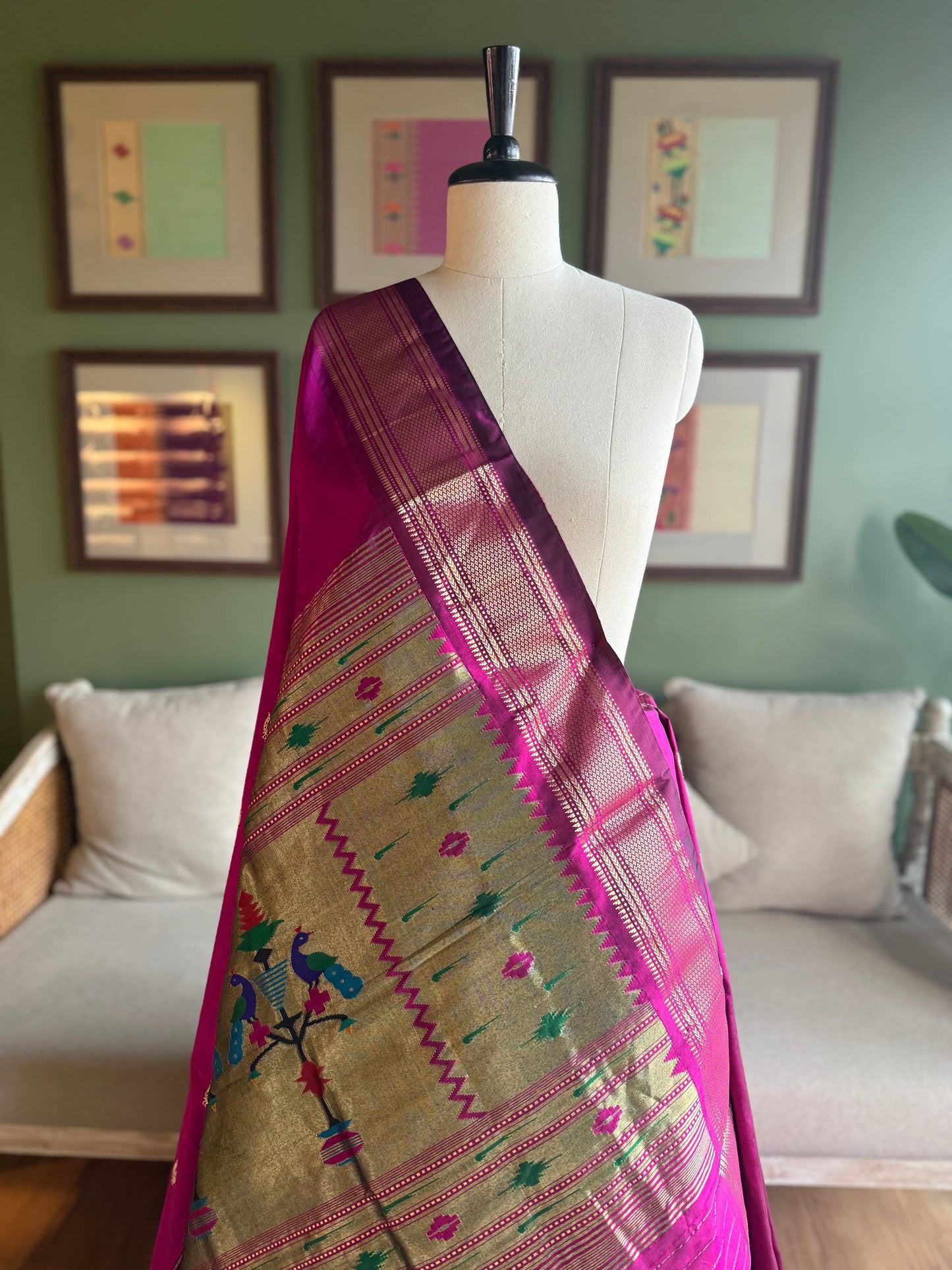 Deep Wine Paithani with Peacock Pallu