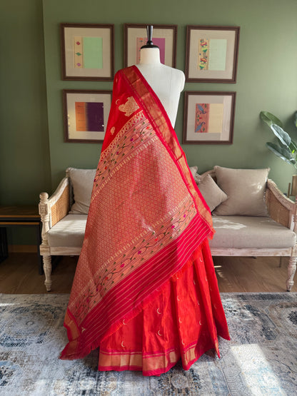 Orange Red Paithani with Chandrakor Butti & Vintage Pallu (WITH FLAW)