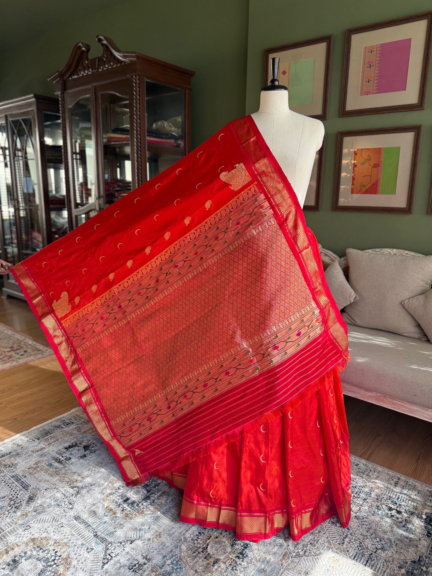 Orange Red Paithani with Chandrakor Butti & Vintage Pallu (WITH FLAW)