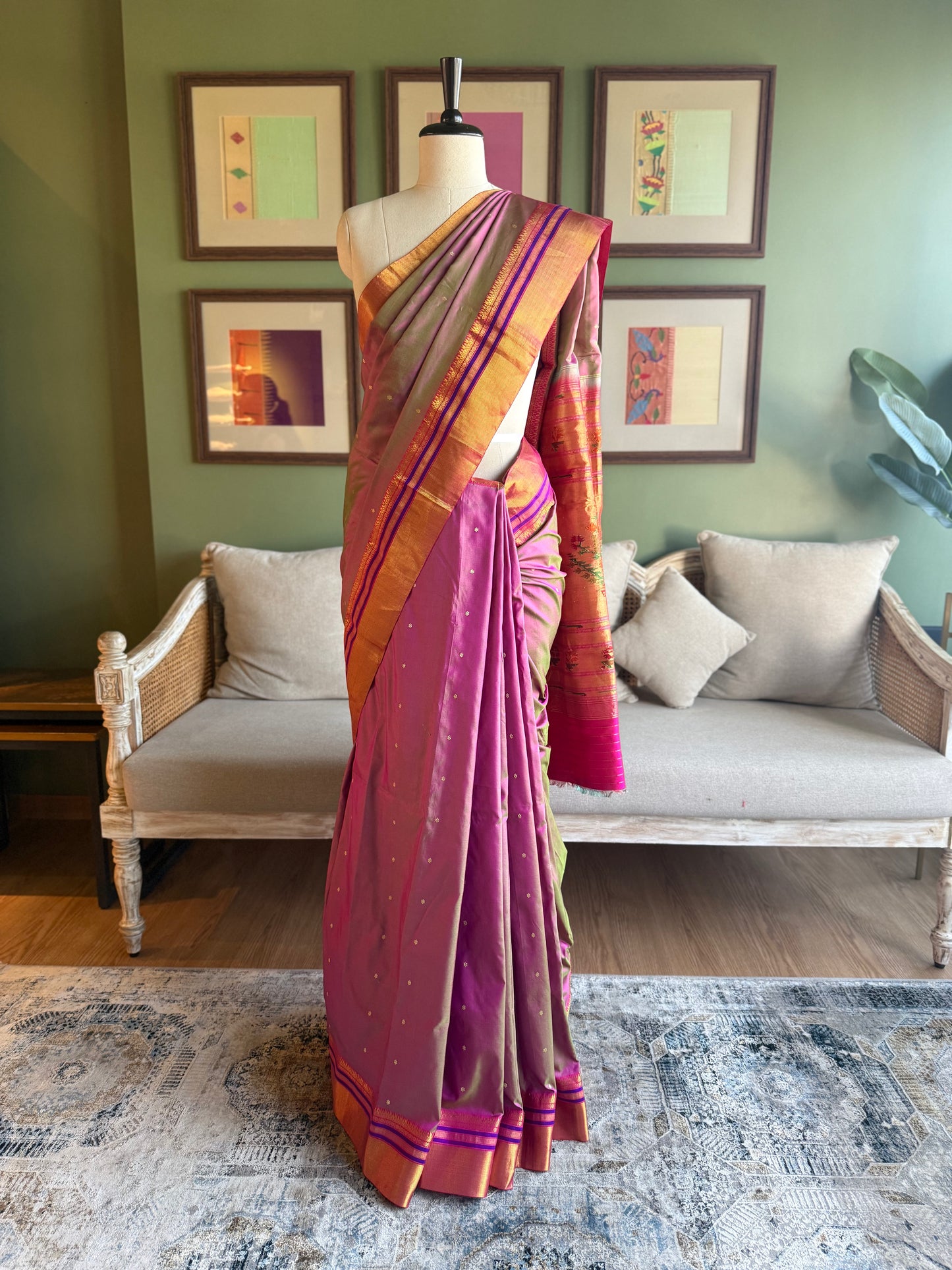Purple x Green Paithani with Vintage Asavali Pallu