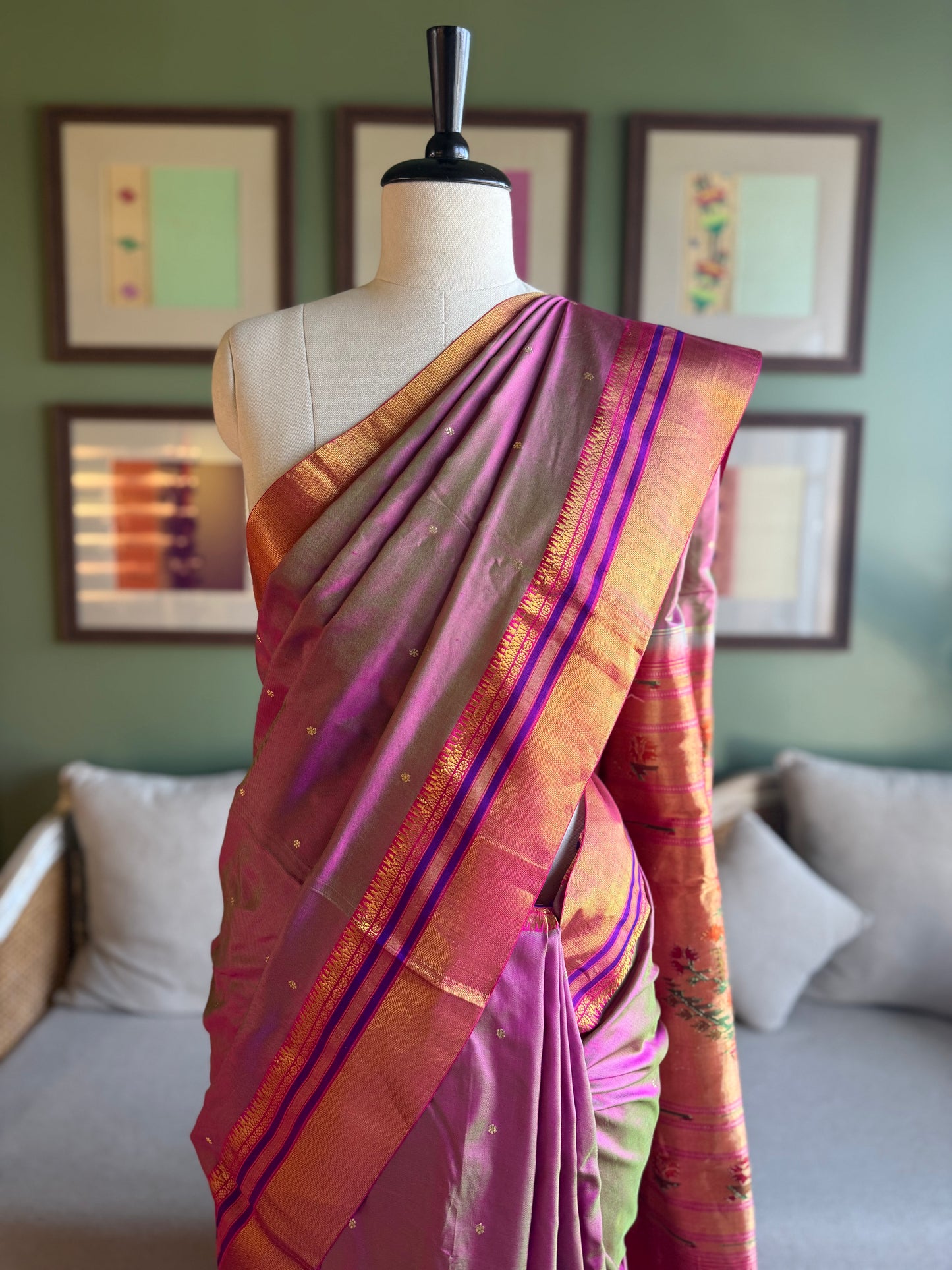 Purple x Green Paithani with Vintage Asavali Pallu