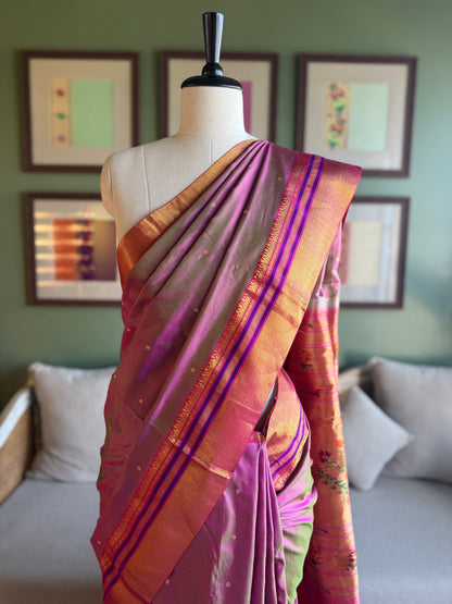 Purple x Green Paithani with Vintage Asavali Pallu