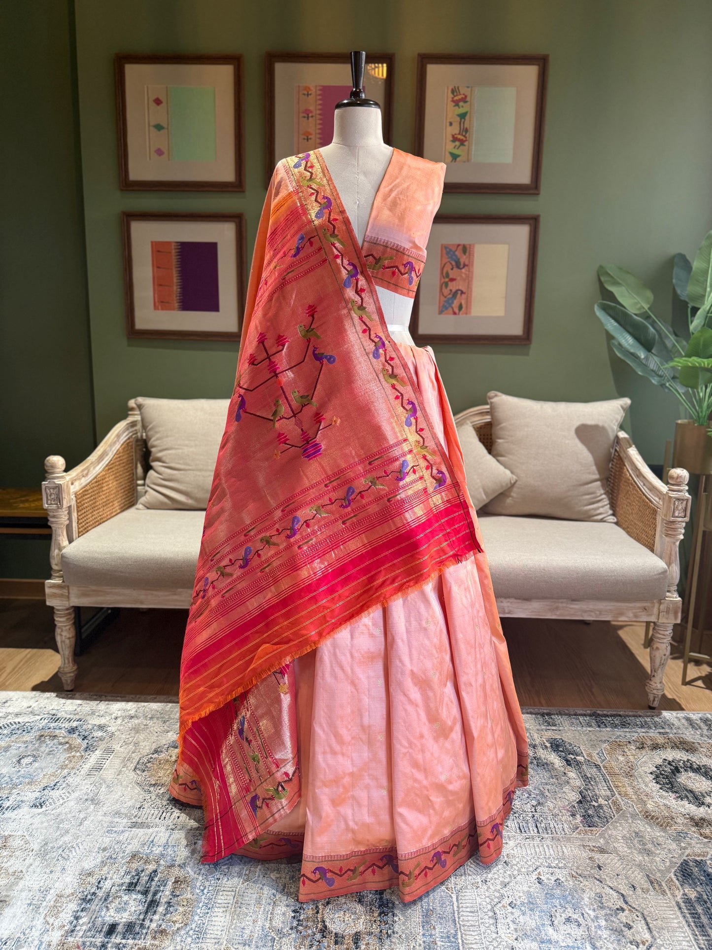 Peach Paithani with Mor Popat Border and Pallu