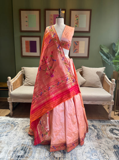 Peach Paithani with Mor Popat Border and Pallu