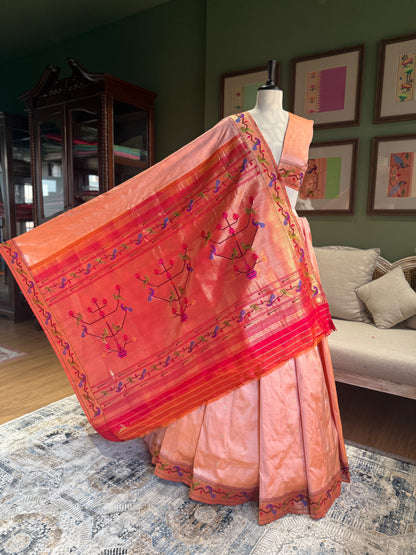 Peach Paithani with Mor Popat Border and Pallu