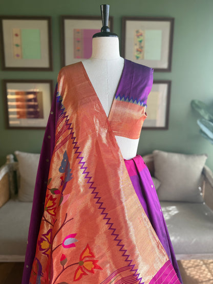 Purple Paithani with Tava Border and Tree of Life Pallu