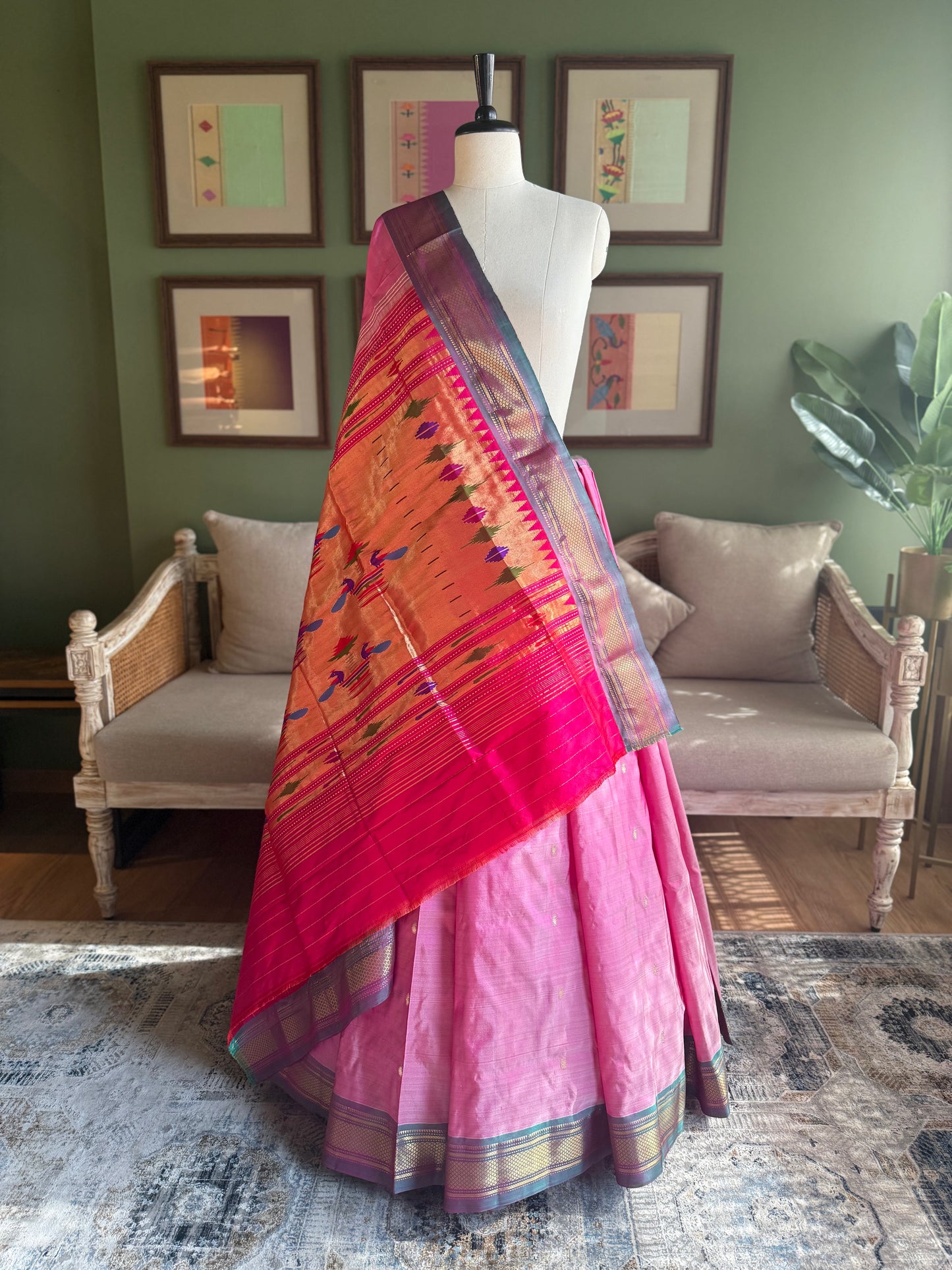 Light Pink Paithani with Contrast Border and Classic Pallu