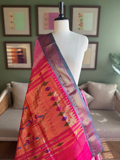 Light Pink Paithani with Contrast Border and Classic Pallu