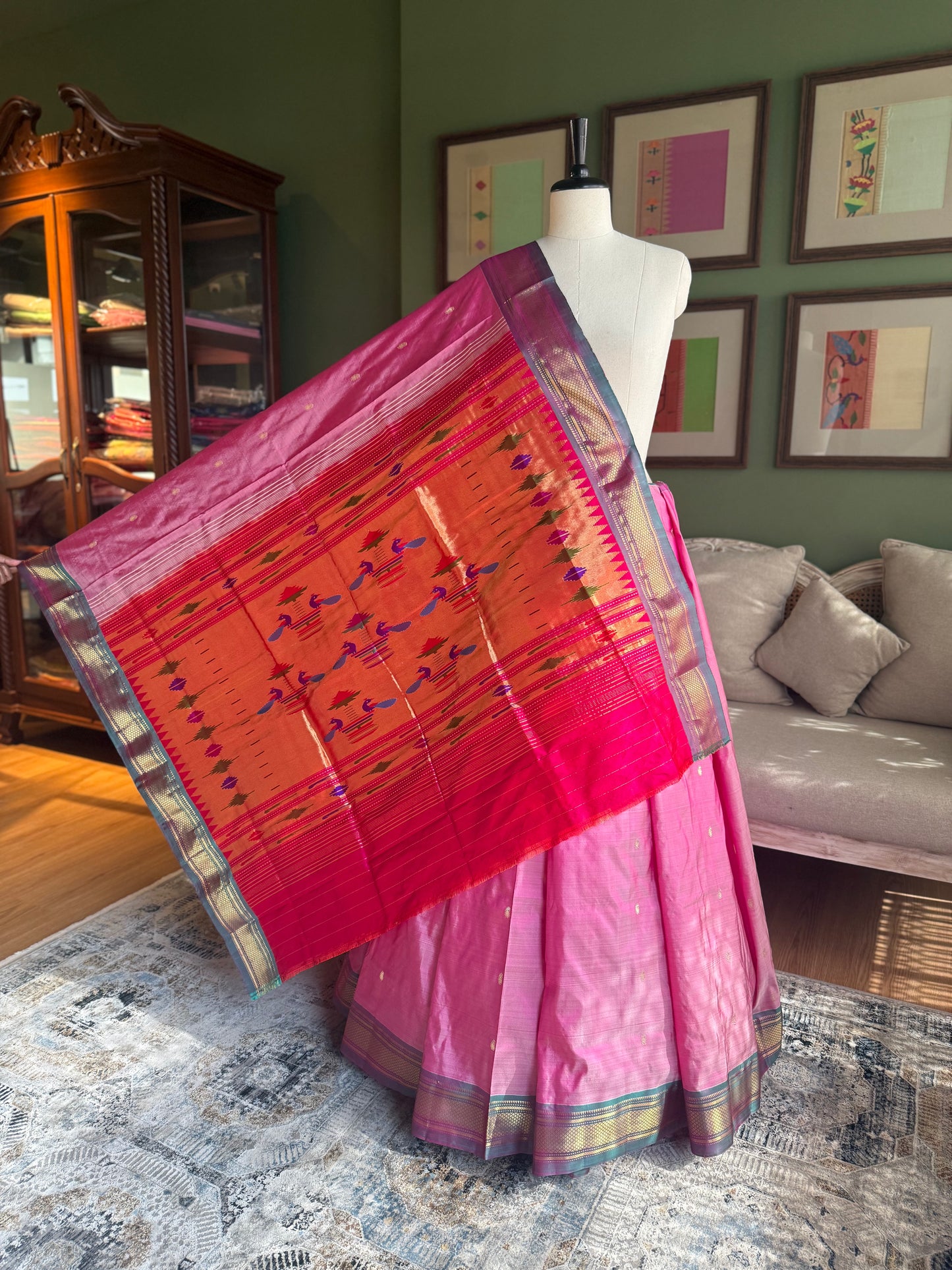 Light Pink Paithani with Contrast Border and Classic Pallu