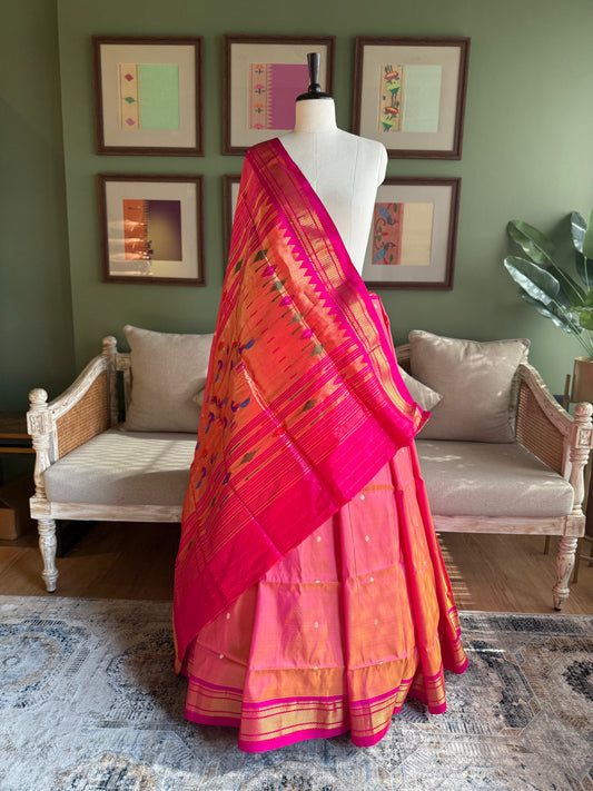 Pink x Peach Paithani with Contrast Border and Classic Pallu