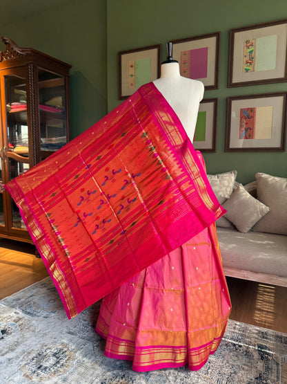 Pink x Peach Paithani with Contrast Border and Classic Pallu