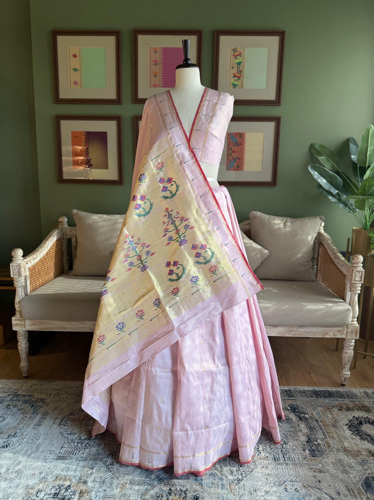 Light Pink Tissue Paithani with Asavali Inspired Pallu